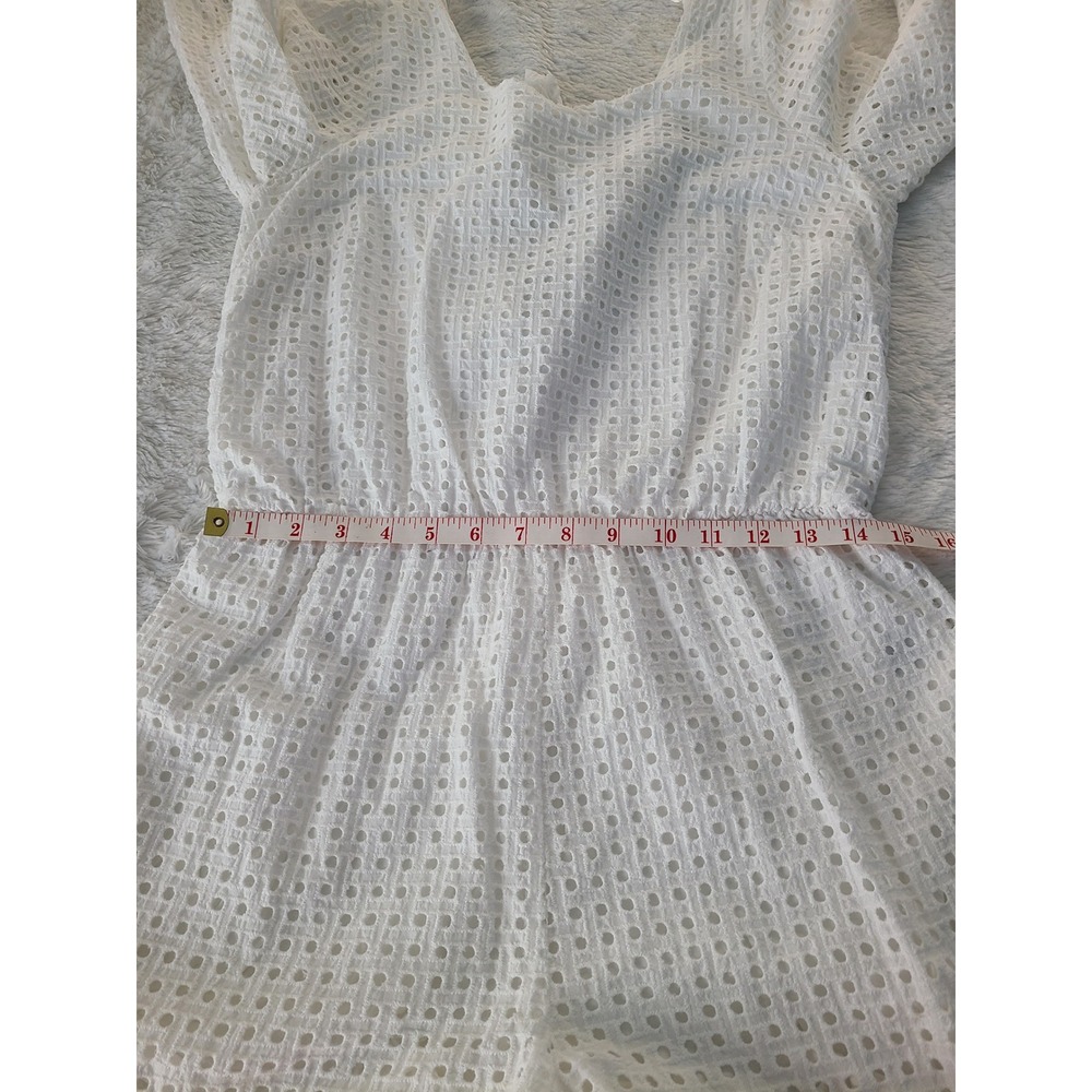 Lilka Anthropologie White Eyelet Romper Open Back Tie 3/4 Sleeve Medium - Picture 5 of 9
